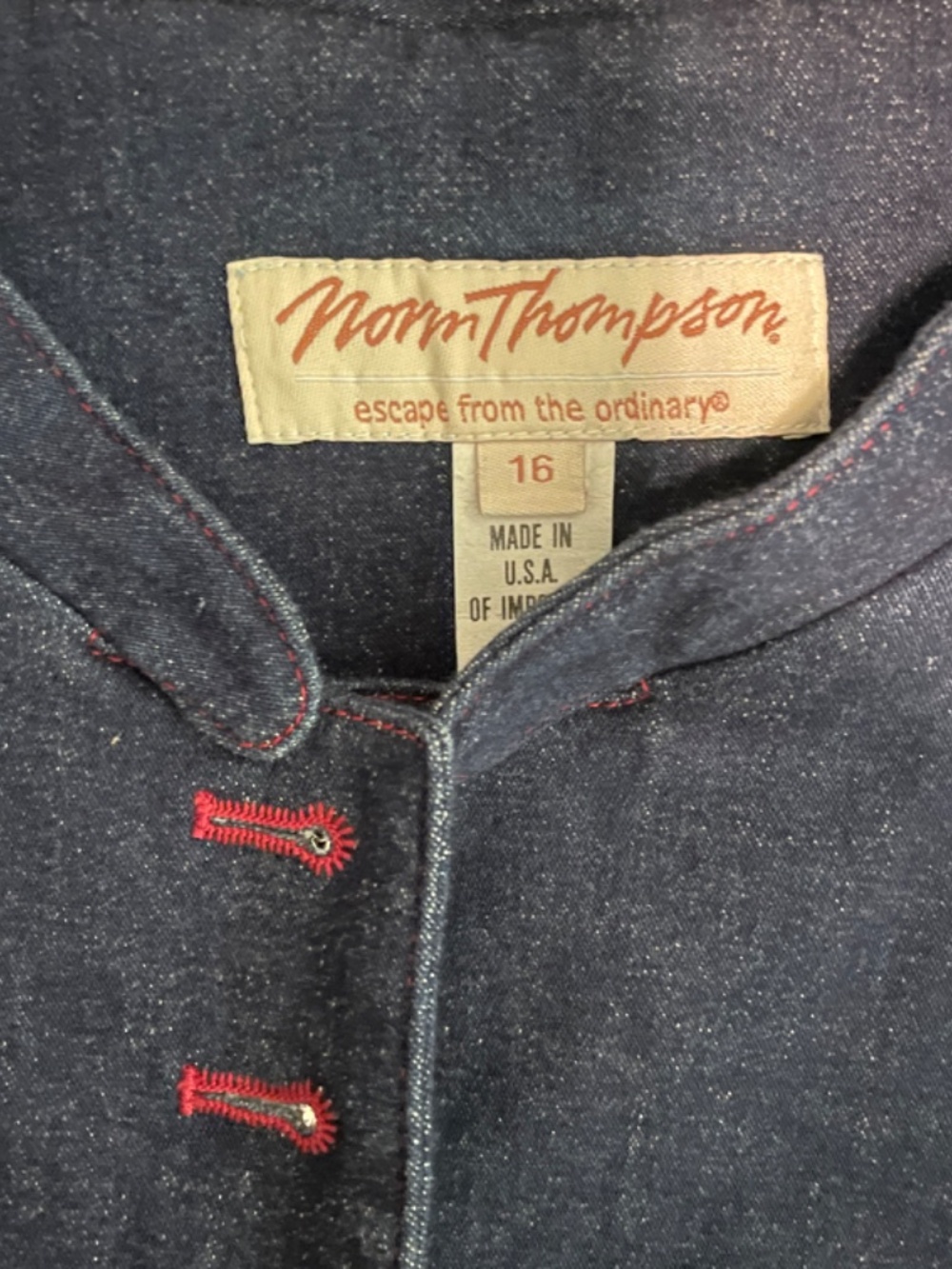 NWT Vintage Norm Thompson Military Style Denim Button Up Jacket SZ 16 - Picture 6 of 6